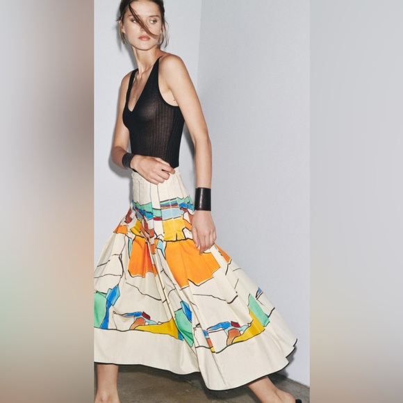 Zara Woman ZW Collection Printed Pleated Midi Skirt – Size XS - Picture 14 of 16